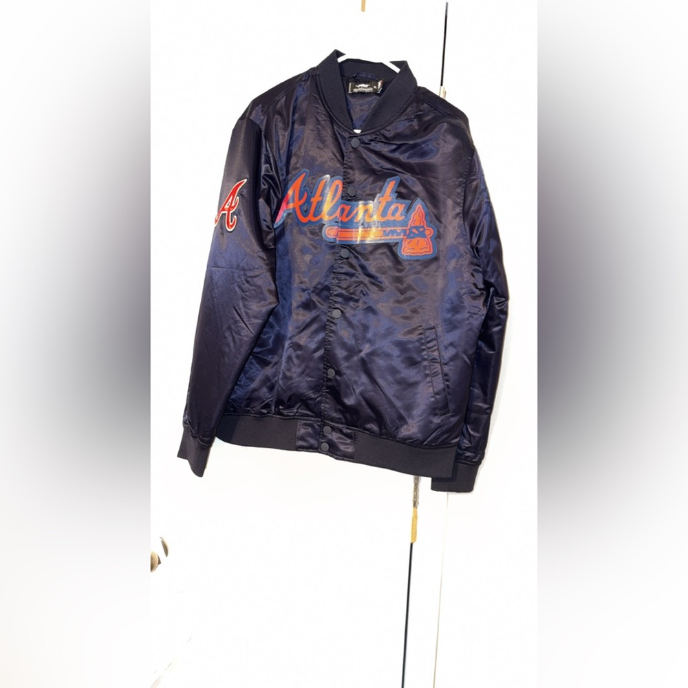 Atlanta Navy Satin Baseball Jacket - Men's Team Bomber